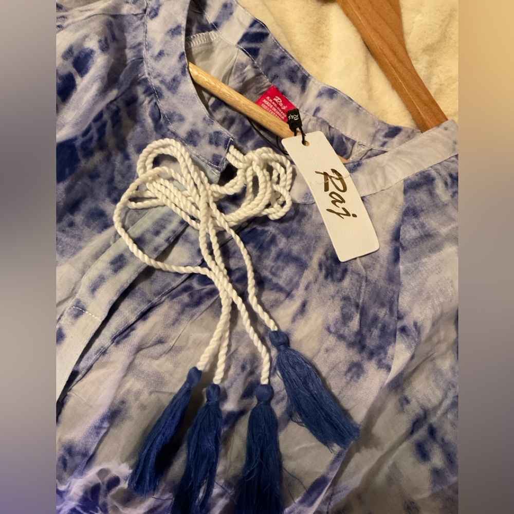 RAJ NWT Blue /Purple/White Women’s 100% Cotton Boho V-neck Dress Size Medium - Picture 4 of 8